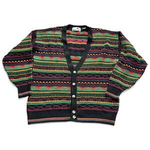 VTG Florence Tricot Coogi Style Cardigan Sweater Bold Retro Swagger Men’s L